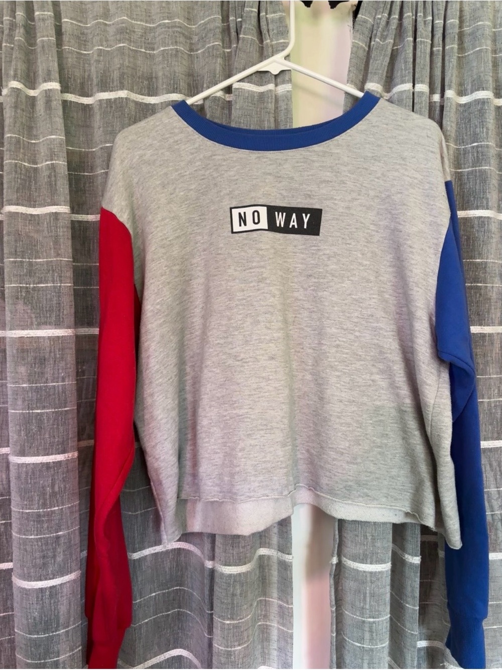 'No Way' Colorblock Long Sleeve Top - Gray, Red & Blue